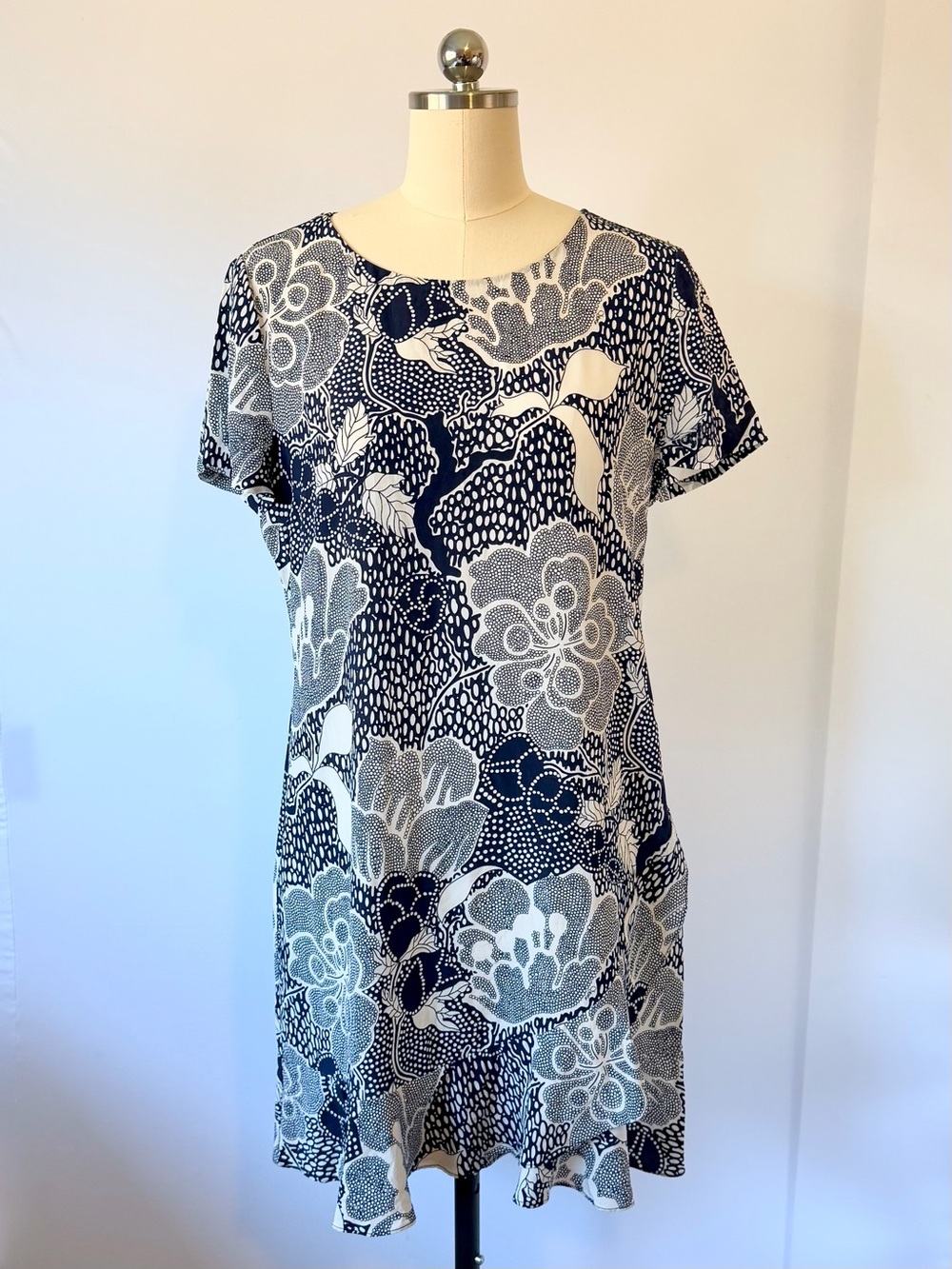 Diane Von Furstenberg Silk Shift Dress Size 10 Floral Blue White